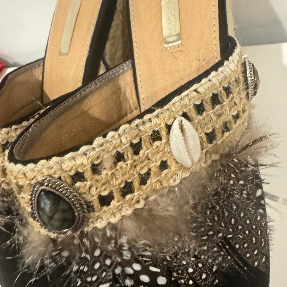 2/$20 Buonarotti Espadrille Mules with feathers, beads, and shells. - Picture 4 of 11